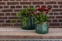 Clayre & Eef Bloempot Ø 13x11 cm Groen Keramiek Rond Bladeren - thumbnail