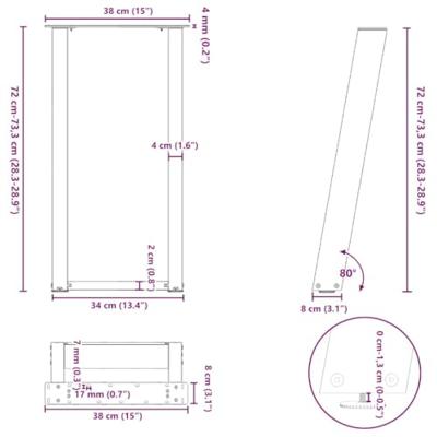 Console tafelpoten 2st U-vormig 38x(72-73)cm staal antraciet - thumbnail