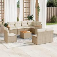 9-delige Loungeset met kussens poly rattan beige - thumbnail