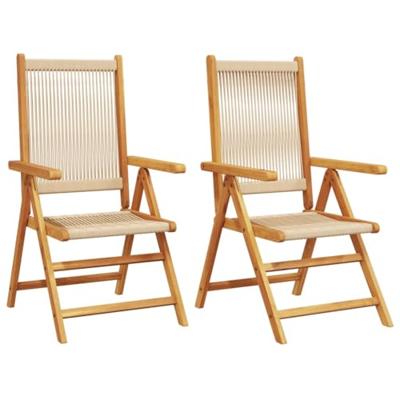 Tuinstoelen 2 st massief acaciahout en polypropeen beige - thumbnail