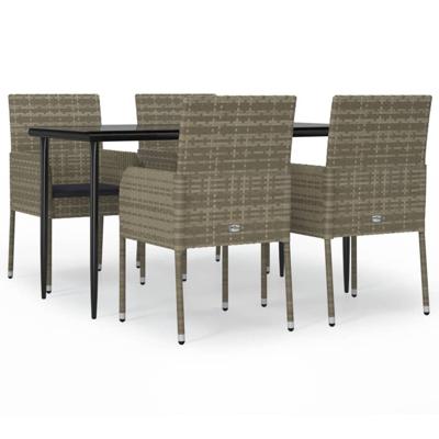 5-delige Tuinset met kussens poly rattan zwart en grijs