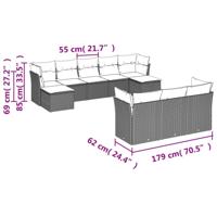 10-delige Loungeset met kussens poly rattan zwart - thumbnail