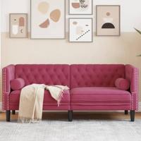 Tweezitsbank Chesterfield-stijl en bolsters fluweel wijnrood - thumbnail