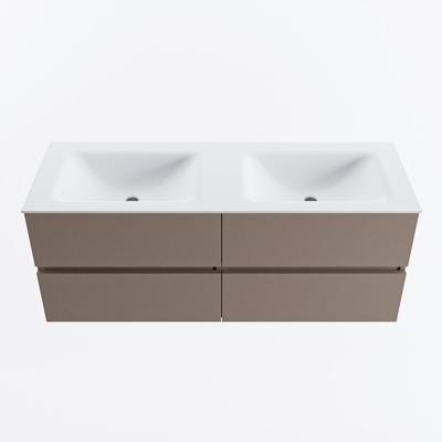 MONDIAZ VICA 130cm badmeubel onderkast Smoke 4 lades. Wastafel CLOUD dubbel zonder kraangat, kleur Talc.