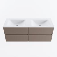 MONDIAZ VICA 130cm badmeubel onderkast Smoke 4 lades. Wastafel CLOUD dubbel zonder kraangat, kleur Talc. - thumbnail