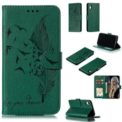 Feather patroon Litchi textuur horizontale Flip lederen draagtas met portemonnee & houder & kaartsleuven voor iPhone XR (groen)