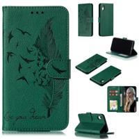 Feather patroon Litchi textuur horizontale Flip lederen draagtas met portemonnee & houder & kaartsleuven voor iPhone XR (groen) - thumbnail