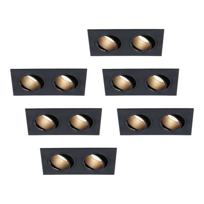 Set van 6 Mallorca LED inbouwspot - IP20 - Kantelbaar - 8 Watt 690 Lumen - 4000K Neutraal wit - Dubbel - GU10 - Dimbaar - Rechthoek - Voor binnen - Zwart