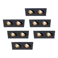Set van 6 Mallorca LED inbouwspot - IP20 - Kantelbaar - 8 Watt 690 Lumen - 4000K Neutraal wit - Dubbel - GU10 - Dimbaar - Rechthoek - Voor binnen - Zwart - thumbnail