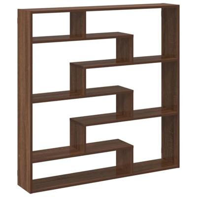 Wandschap kubus 7 vakken bewerkt hout bruin eikenkleur - thumbnail