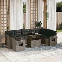 10-delige Loungeset met kussens poly rattan grijs - thumbnail