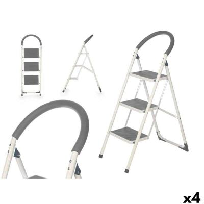 Opvouwbare ladder met 3 tredes Kipit 10109 Grijs Staal 38 x 117 x 5 cm (4 Stuks)