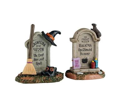 Halloweenminiatuur Witch Tombstones 4x10x16 cm 2st - Lemax