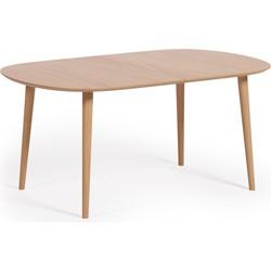 Kave Home Uitschuifbare Ovale Eettafel 'Oqui' 160 - 260 x 100cm, kleur Eiken Naturel