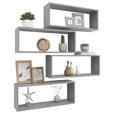 VidaXL Wandschappen kubus 4 st 60x15x23 cm bewerkt hout betongrijs