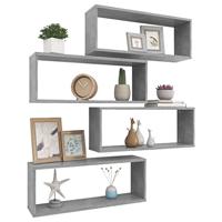 VidaXL Wandschappen kubus 4 st 60x15x23 cm bewerkt hout betongrijs - thumbnail