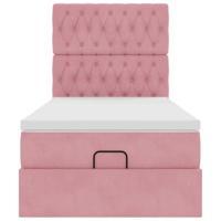Ottoman bed met matrassen 100x200cm fluweel roze - thumbnail