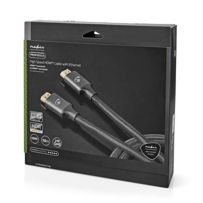 High Speed HDMI-Kabel met Ethernet | HDMI Connector | HDMI Connector | 4K@30Hz | ARC | 18 Gbps | 10.00 m | Rond | Katoen | Gun Metal Grijs | Cover Box