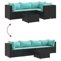 5-delige Loungeset met kussens poly rattan zwart - thumbnail