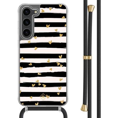 Samsung Galaxy S23 Plus hoesje met zwart koord - Hart streepjes
