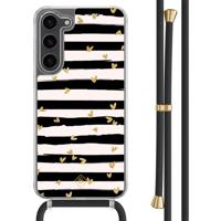 Samsung Galaxy S23 Plus hoesje met zwart koord - Hart streepjes - thumbnail