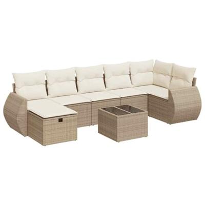 8-delige Loungeset met kussens poly rattan beige