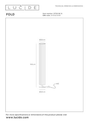 Lucide FOLD - Vloerlamp - Ø 20 cm - 3xE27 - Wit
