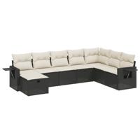 8-delige Loungeset met kussens poly rattan zwart - thumbnail