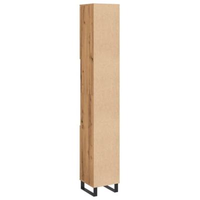 Badkamerkast 30x30x190 cm bewerkt hout artisanaal eikenkleurig