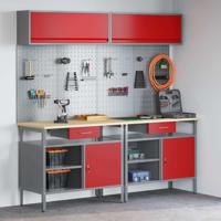 Werkbankset met lade 8 pcs Rood en Grijs Gepoedercoat staal - thumbnail