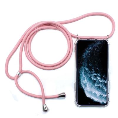 Vierhoek anti-val trasparent TPU mobiele telefoon geval met Lanyard voor iPhone 11 Pro (roze)