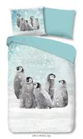 Good Morning Kinderdekbedovertrek "pinguins" - Blauw - (140x200/220 cm) - Katoen Flanel - thumbnail