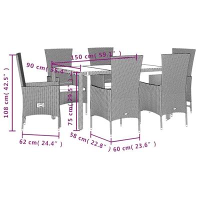 7-delige Tuinset met kussens poly rattan beige