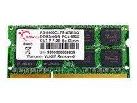 G.Skill SO DDR3 4GB PC 1066 CL7 G.Skill 4GBSQ Werkgeheugenmodule voor laptop DDR3 4 GB 1 x 4 GB Non-ECC 1066 MHz 204-pins SO-DIMM CL7 7-7-20 F3-8500CL7S-4GBSQ