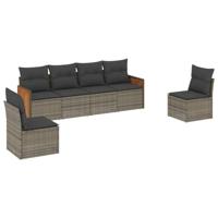 6-delige Loungeset met kussens poly rattan grijs - thumbnail