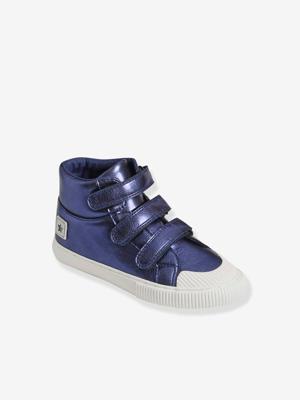 Klittenband halfhoge sneakers meisje metallic blauw Klittenband halfhoge sneakers meisje metallic blauw