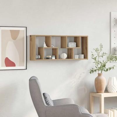 Wandplank 36x16x90 cm bewerkt hout artisanaal eikenkleurig