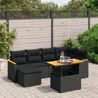 7-delige Loungeset met kussens poly rattan zwart - thumbnail