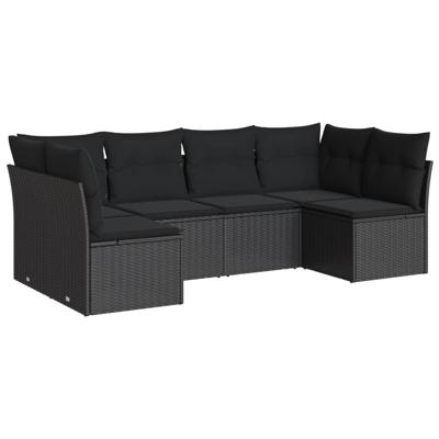 7-delige Loungeset met kussens poly rattan zwart