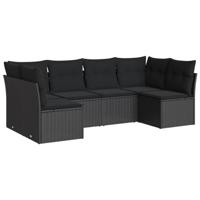 7-delige Loungeset met kussens poly rattan zwart - thumbnail