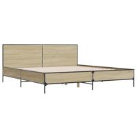 Bedframe bewerkt hout metaal sonoma eikenkleurig 200x200 cm - thumbnail
