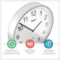 Mebus 19411 Wandklok Zendergestuurd 30 cm Zilver - thumbnail