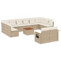 13-delige Loungeset met kussens poly rattan beige - thumbnail
