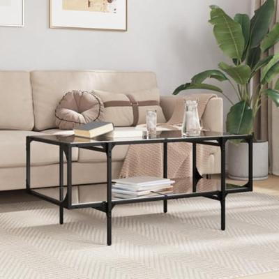 Salontafel met zwart glazen blad 98,5x50x45 cm staal