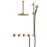 Hotbath Cobber - CB7067 - Inbouw Regendoucheset - Geborsteld Messing - 2 Stopkranen - Thermostatisch - Plafondbuis 30 cm - Hoofddouche 200 mm - Ronde Handdouche 3 Standen - Glijstang 900 mm - Waterbesparend - thumbnail