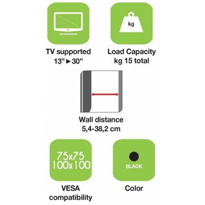 Techly ICA-LCD 923B 30 Zwart flat panel muur steun