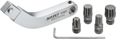 HAZET Deurscharnier insteekgereedschap | gebogen bithouder | SW T45, M8, M10, M12 | 9 x 12 mm insteekvierkant massief | 5/16 inch (8 mm) zeskant hol |
