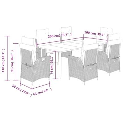 7-delige Tuinset met kussens poly rattan beige