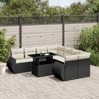 9-delige Loungeset met kussens poly rattan zwart - thumbnail