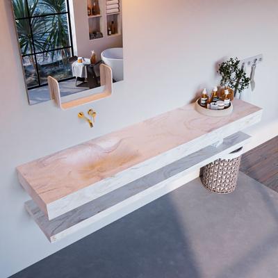 MONDIAZ ALAN-DLUX 200cm planchet Ostra. Vrijhangende wastafel CLOUD links zonder kraangat, kleur Ostra.